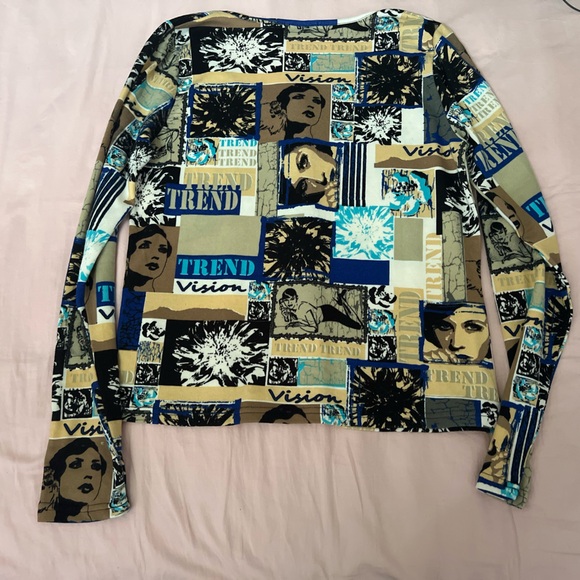 Y2K Euro Inspired Graphic Print Women's Blouse - Blue and Tan - Picture 4 of 5